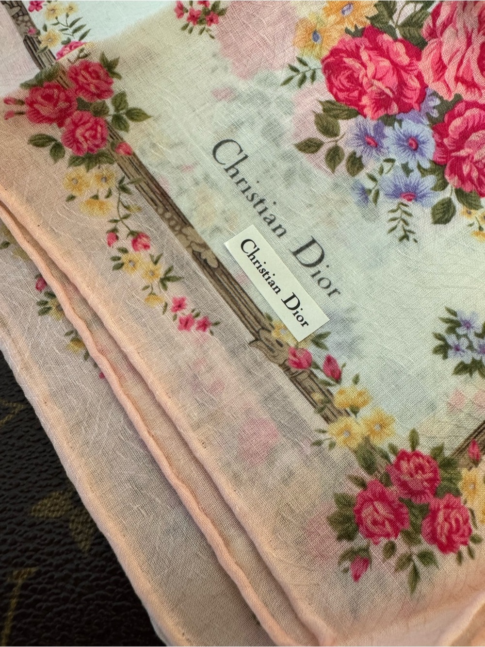 Dior Floral Pink Rose Cotton Handkerchief